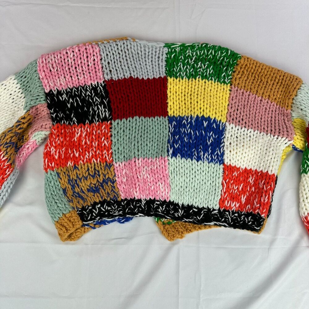 Retro Contrasting Mora Rainbow Grid Heavy Womens Versatile Cardigan Sweater - Picture 7 of 7